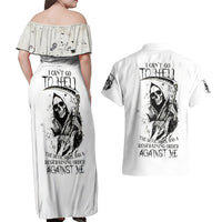Skull Reaper Couples Matching Off Shoulder Maxi Dress and Hawaiian Shirt I Can't Go To Hell Devil Restrainning Order Against Me - Wonder Print Shop