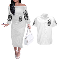 Skull Reaper Couples Matching Off The Shoulder Long Sleeve Dress and Hawaiian Shirt I Can't Go To Hell Devil Restrainning Order Against Me - Wonder Print Shop