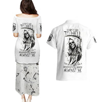 Skull Reaper Couples Matching Puletasi Dress and Hawaiian Shirt I Can't Go To Hell Devil Restrainning Order Against Me - Wonder Print Shop