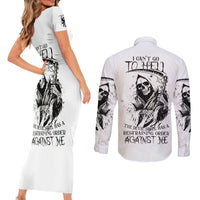 Skull Reaper Couples Matching Short Sleeve Bodycon Dress and Long Sleeve Button Shirts I Can't Go To Hell Devil Restrainning Order Against Me - Wonder Print Shop