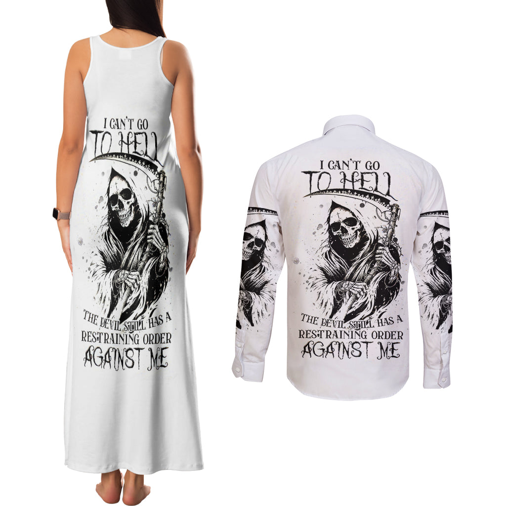 Skull Reaper Couples Matching Tank Maxi Dress and Long Sleeve Button Shirts I Can't Go To Hell Devil Restrainning Order Against Me - Wonder Print Shop