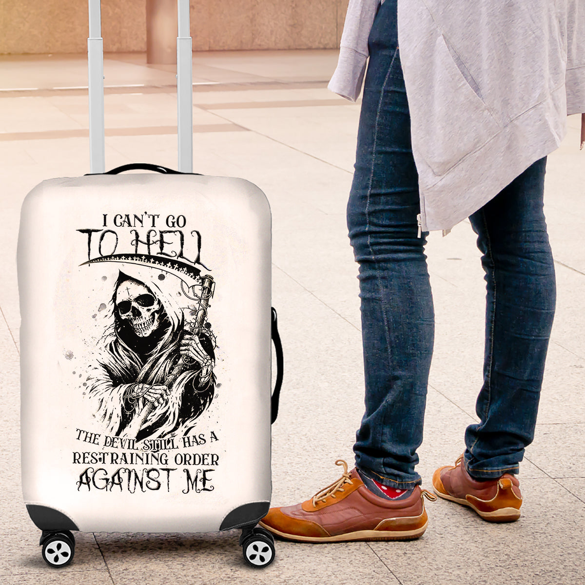 Skull Reaper Luggage Cover I Can't Go To Hell Devil Restrainning Order Against Me - Wonder Print Shop