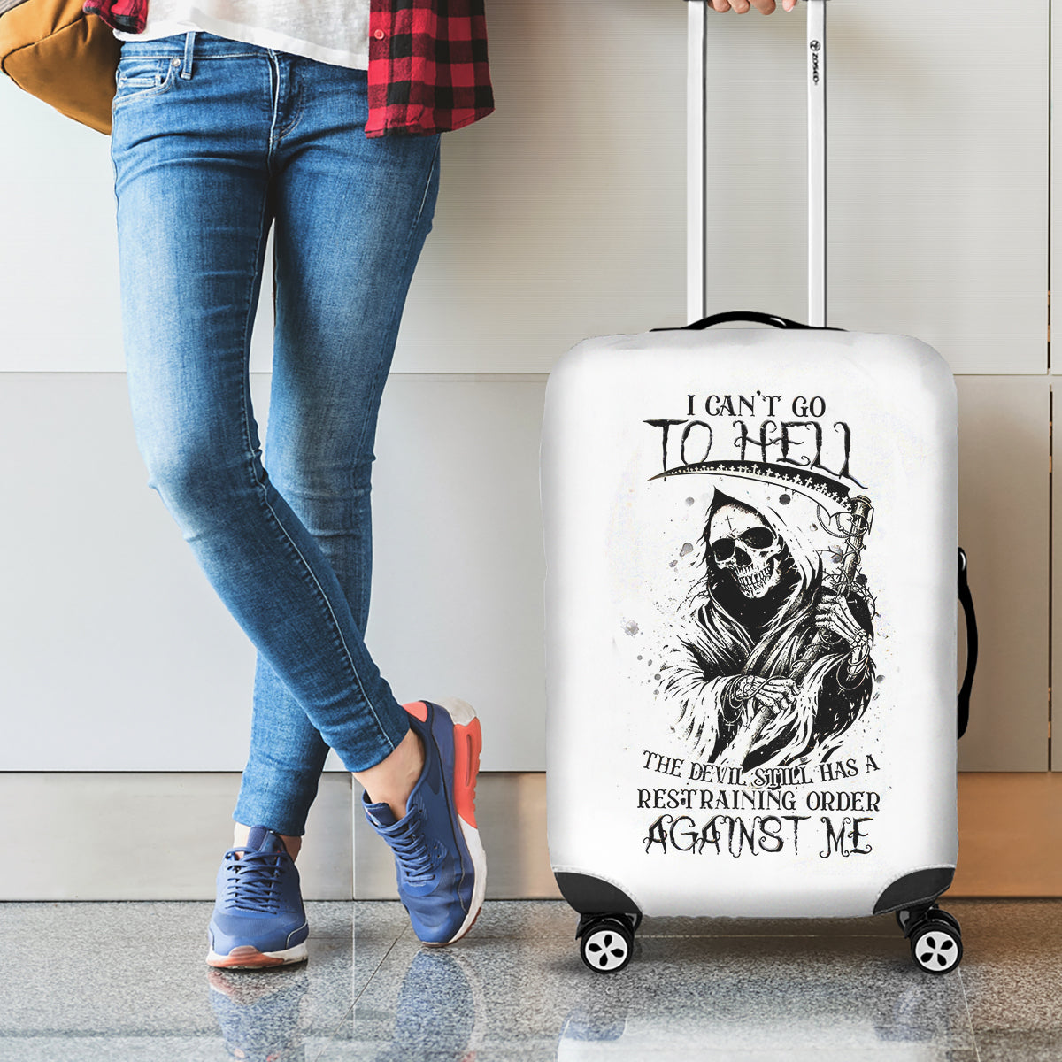 Skull Reaper Luggage Cover I Can't Go To Hell Devil Restrainning Order Against Me - Wonder Print Shop