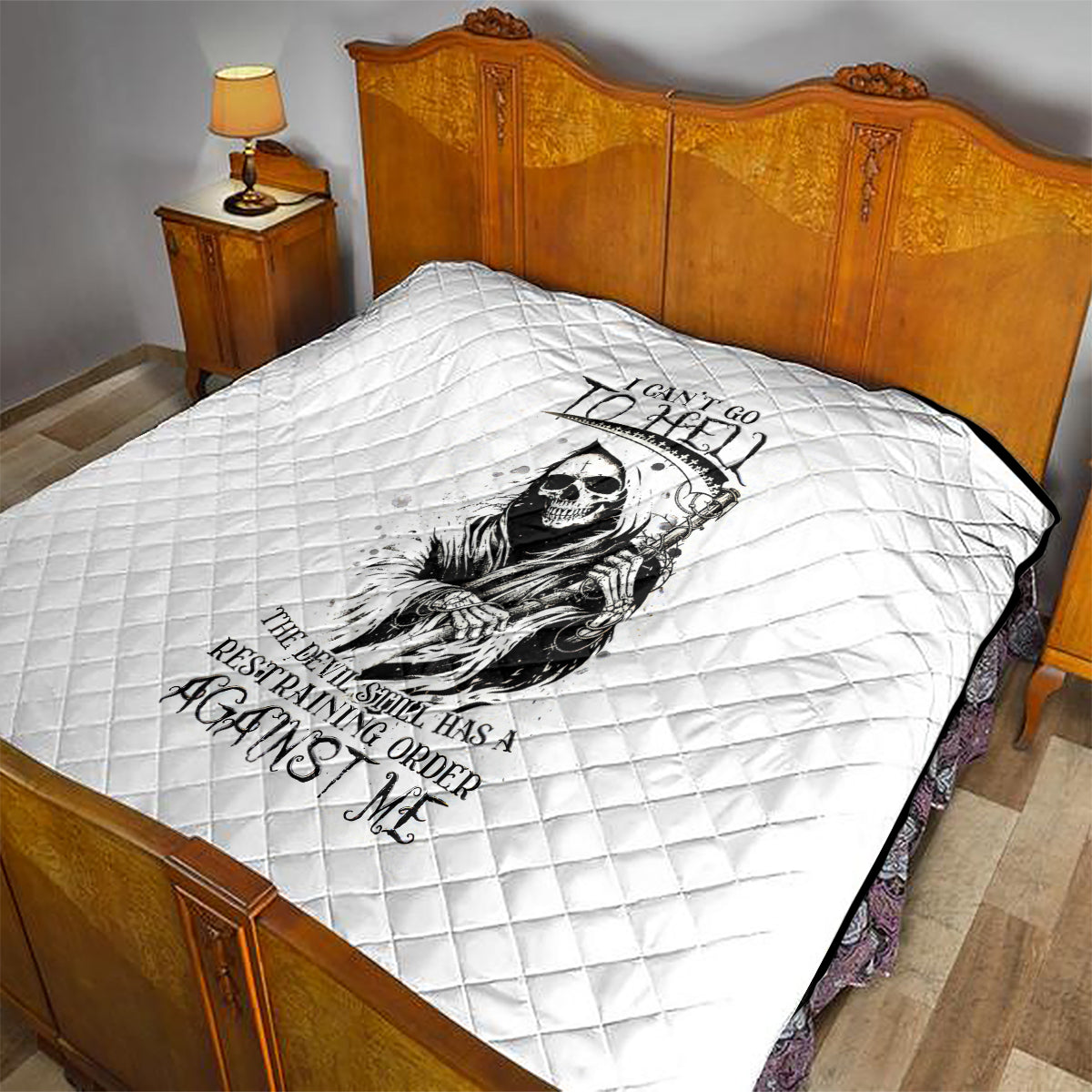 Skull Reaper Quilt I Can't Go To Hell Devil Restrainning Order Against Me - Wonder Print Shop