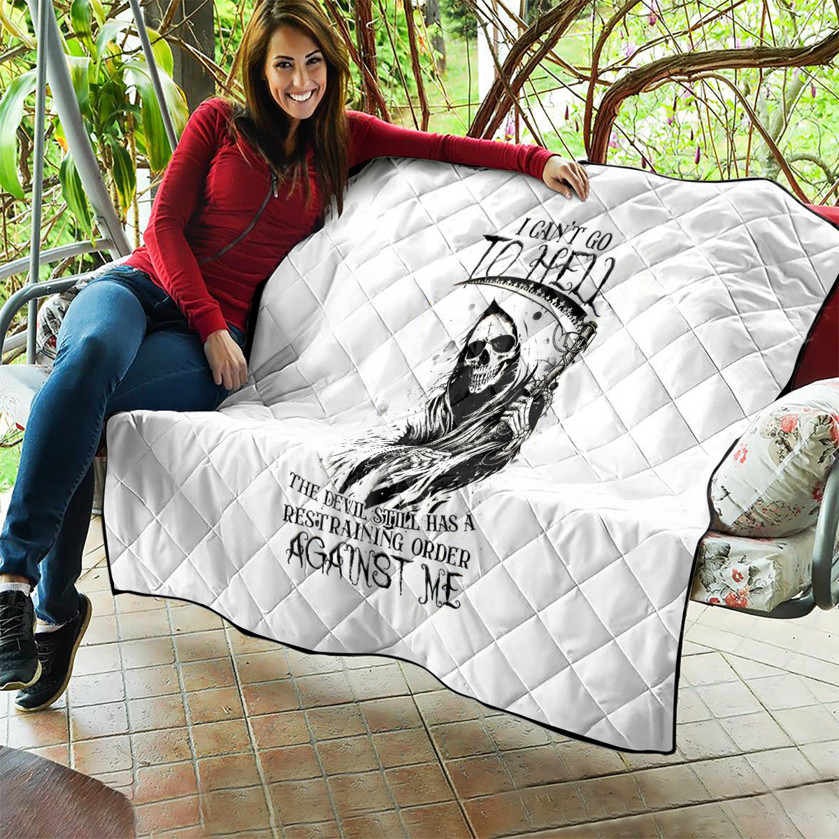Skull Reaper Quilt I Can't Go To Hell Devil Restrainning Order Against Me - Wonder Print Shop