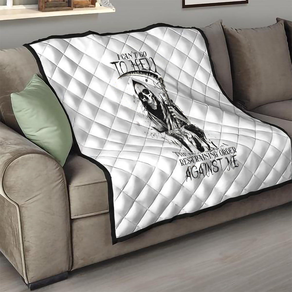 Skull Reaper Quilt I Can't Go To Hell Devil Restrainning Order Against Me - Wonder Print Shop