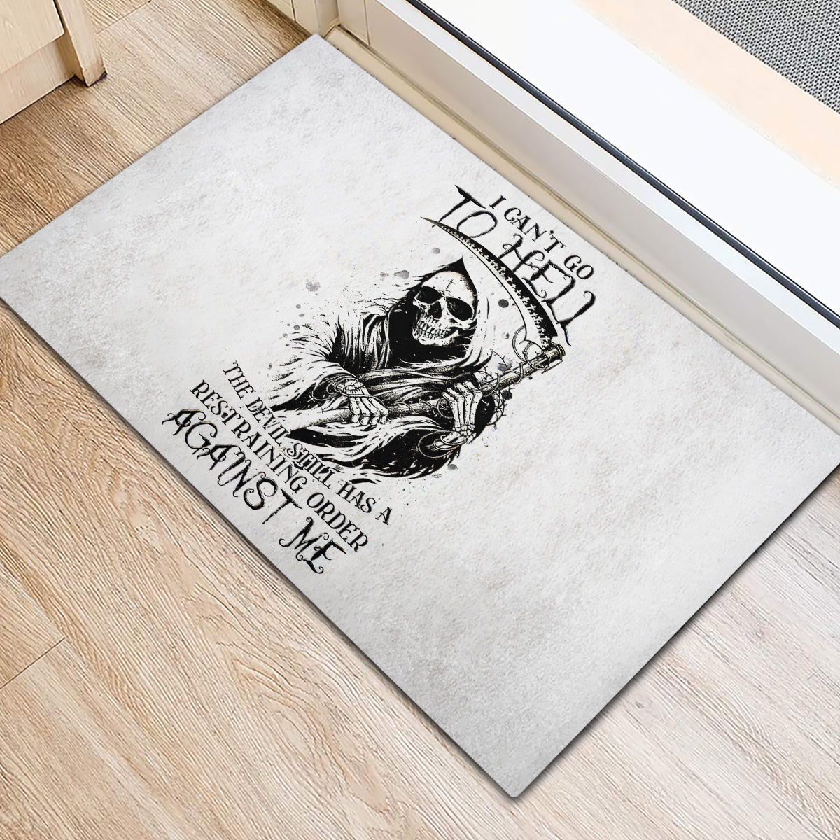 Skull Reaper Rubber Doormat I Can't Go To Hell Devil Restrainning Order Against Me - Wonder Print Shop