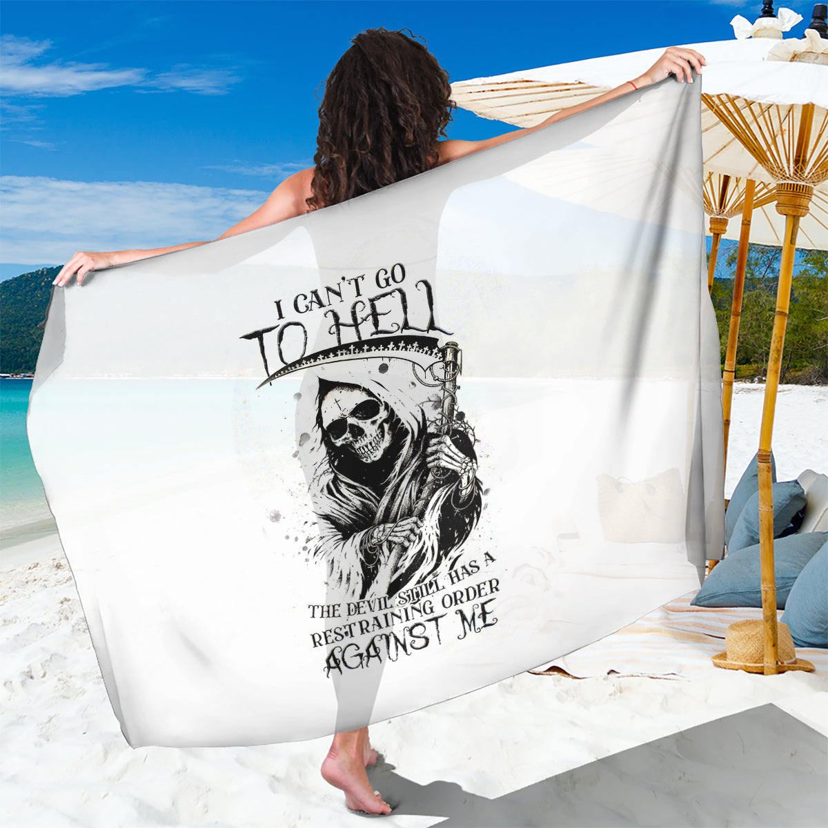 Skull Reaper Sarong I Can't Go To Hell Devil Restrainning Order Against Me - Wonder Print Shop