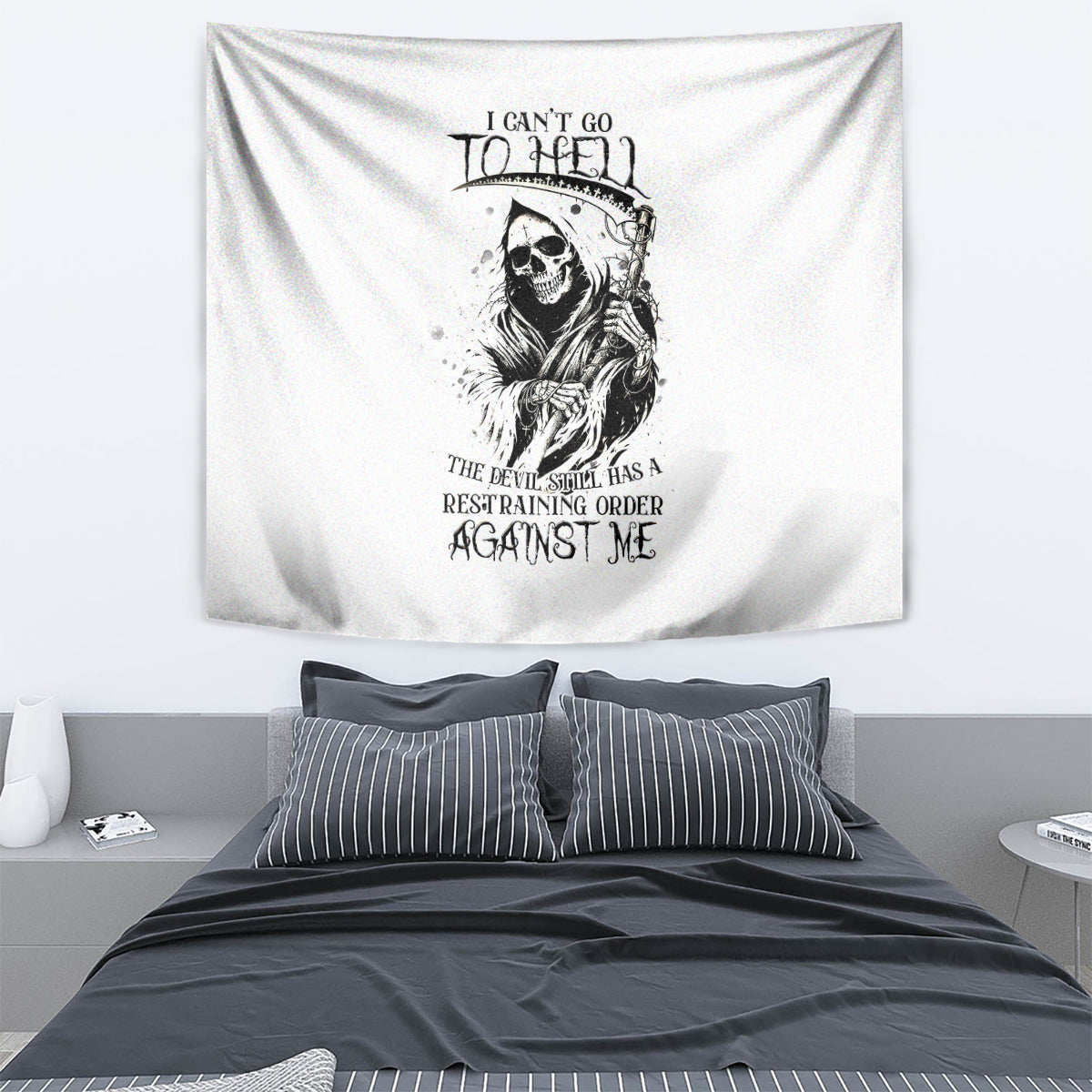 Skull Reaper Tapestry I Can't Go To Hell Devil Restrainning Order Against Me - Wonder Print Shop
