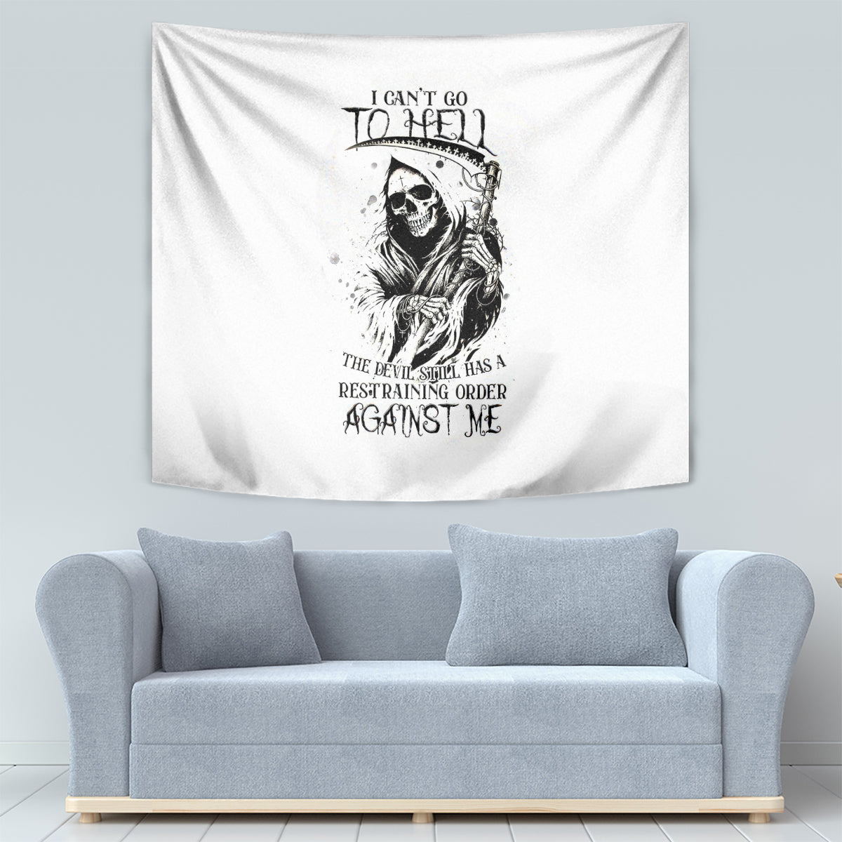 Skull Reaper Tapestry I Can't Go To Hell Devil Restrainning Order Against Me - Wonder Print Shop