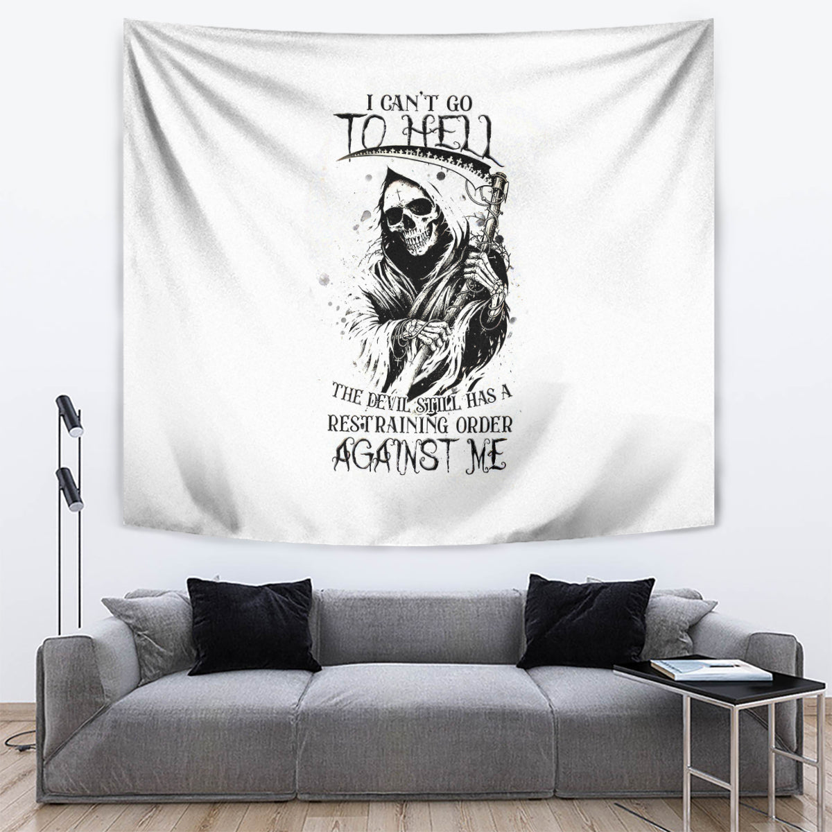 Skull Reaper Tapestry I Can't Go To Hell Devil Restrainning Order Against Me - Wonder Print Shop