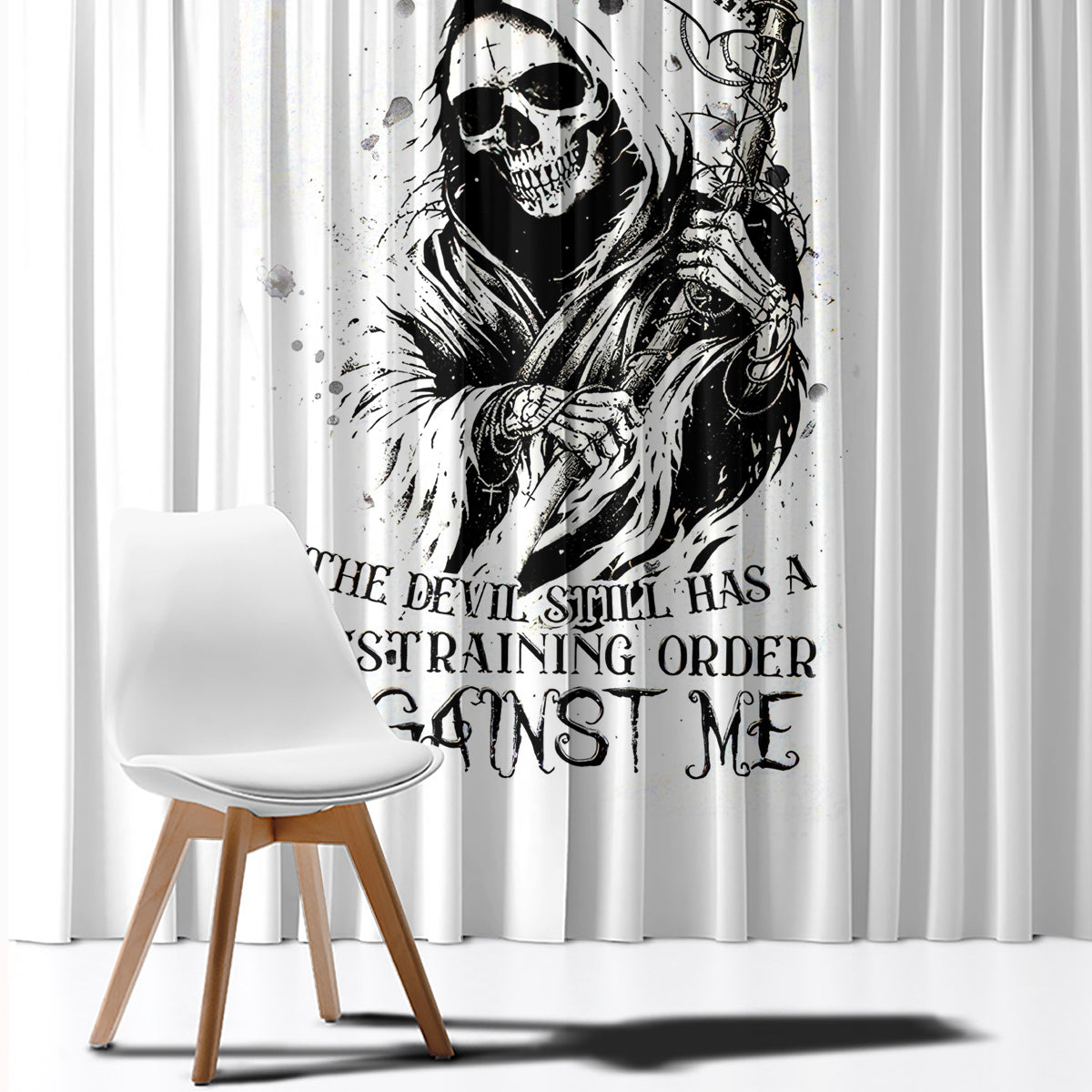 Skull Reaper Window Curtain I Can't Go To Hell Devil Restrainning Order Against Me - Wonder Print Shop