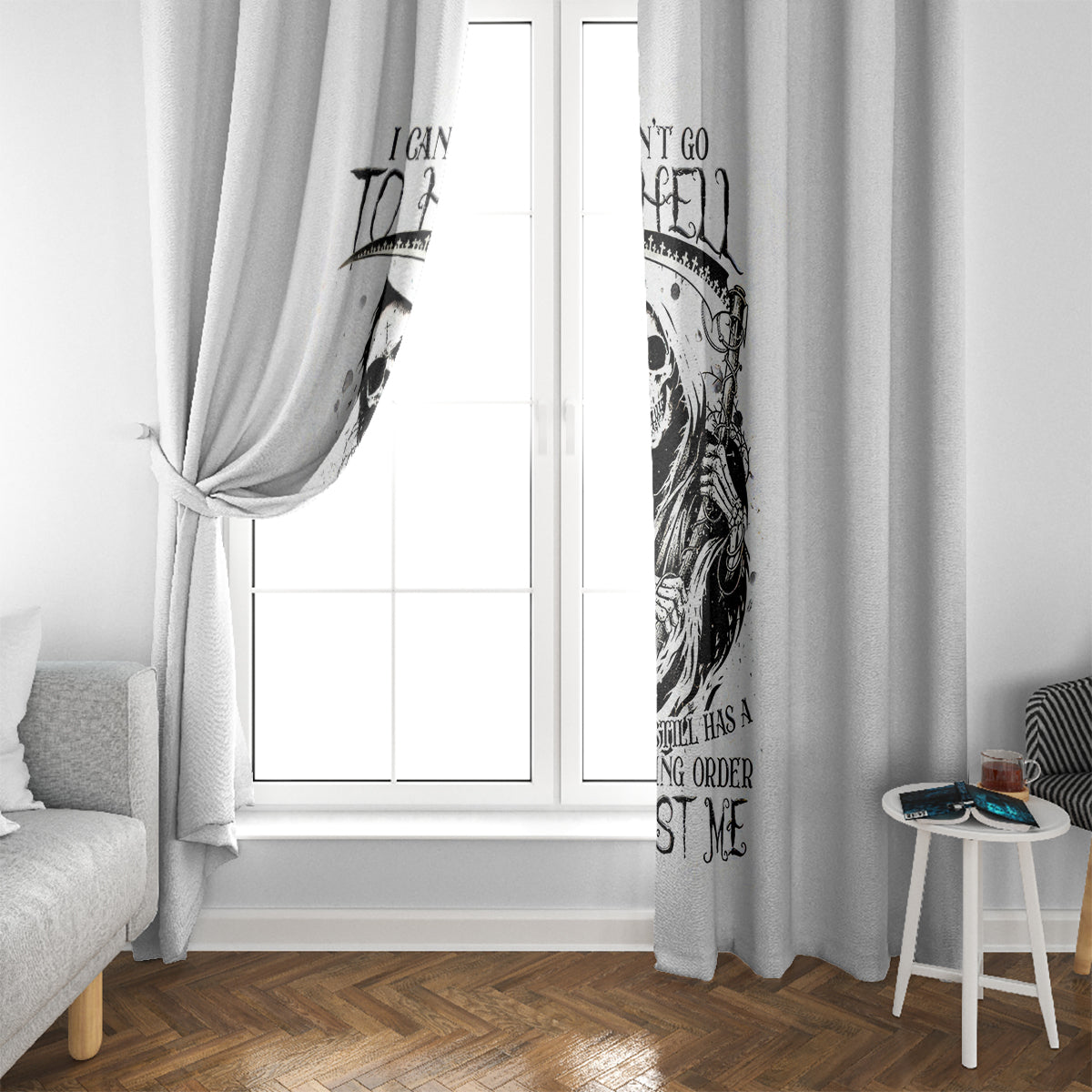 Skull Reaper Window Curtain I Can't Go To Hell Devil Restrainning Order Against Me - Wonder Print Shop