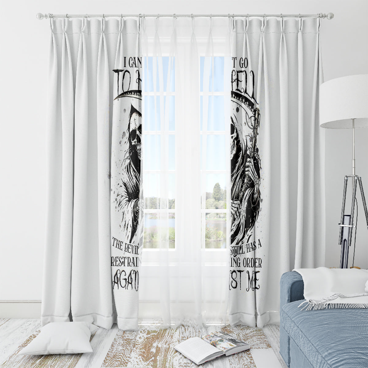 Skull Reaper Window Curtain I Can't Go To Hell Devil Restrainning Order Against Me - Wonder Print Shop