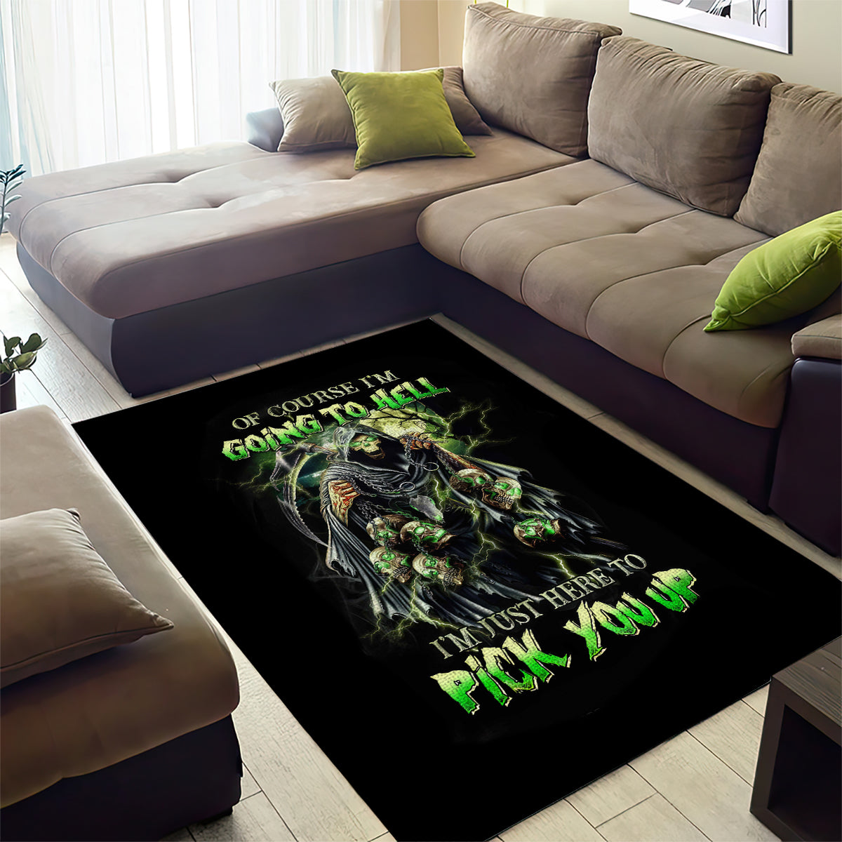 Skull Reaper Area Rug I Going To Hell Just Pick You Up - Wonder Print Shop