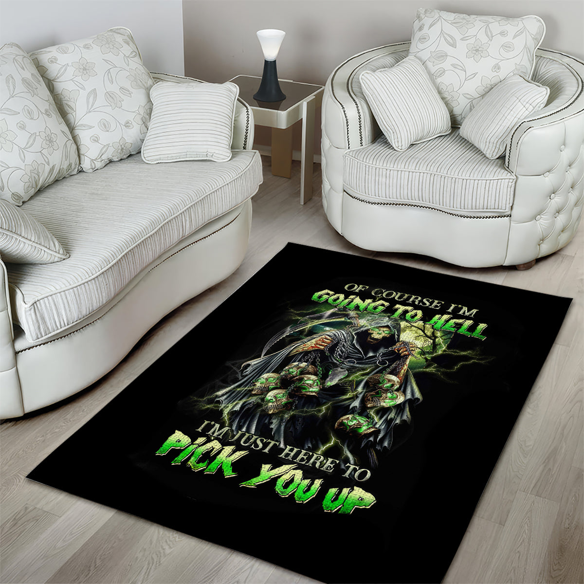 Skull Reaper Area Rug I Going To Hell Just Pick You Up - Wonder Print Shop