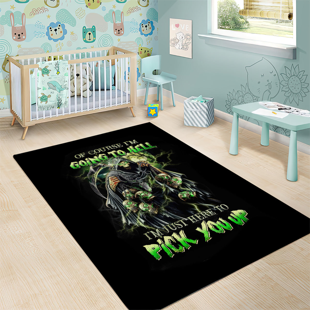 Skull Reaper Area Rug I Going To Hell Just Pick You Up - Wonder Print Shop