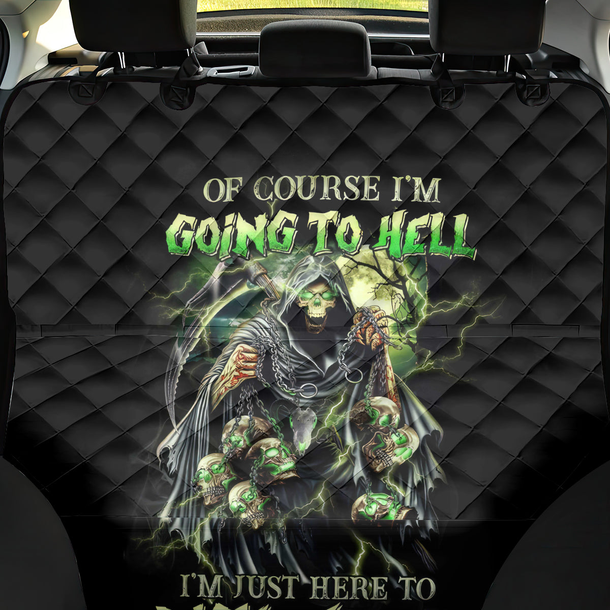 Skull Reaper Back Car Seat Cover I Going To Hell Just Pick You Up - Wonder Print Shop