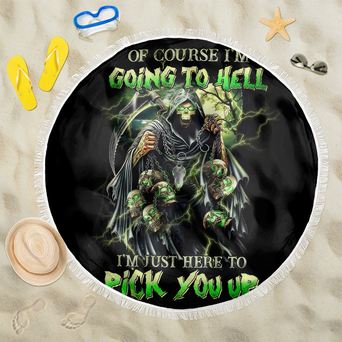Skull Reaper Beach Blanket I Going To Hell Just Pick You Up - Wonder Print Shop