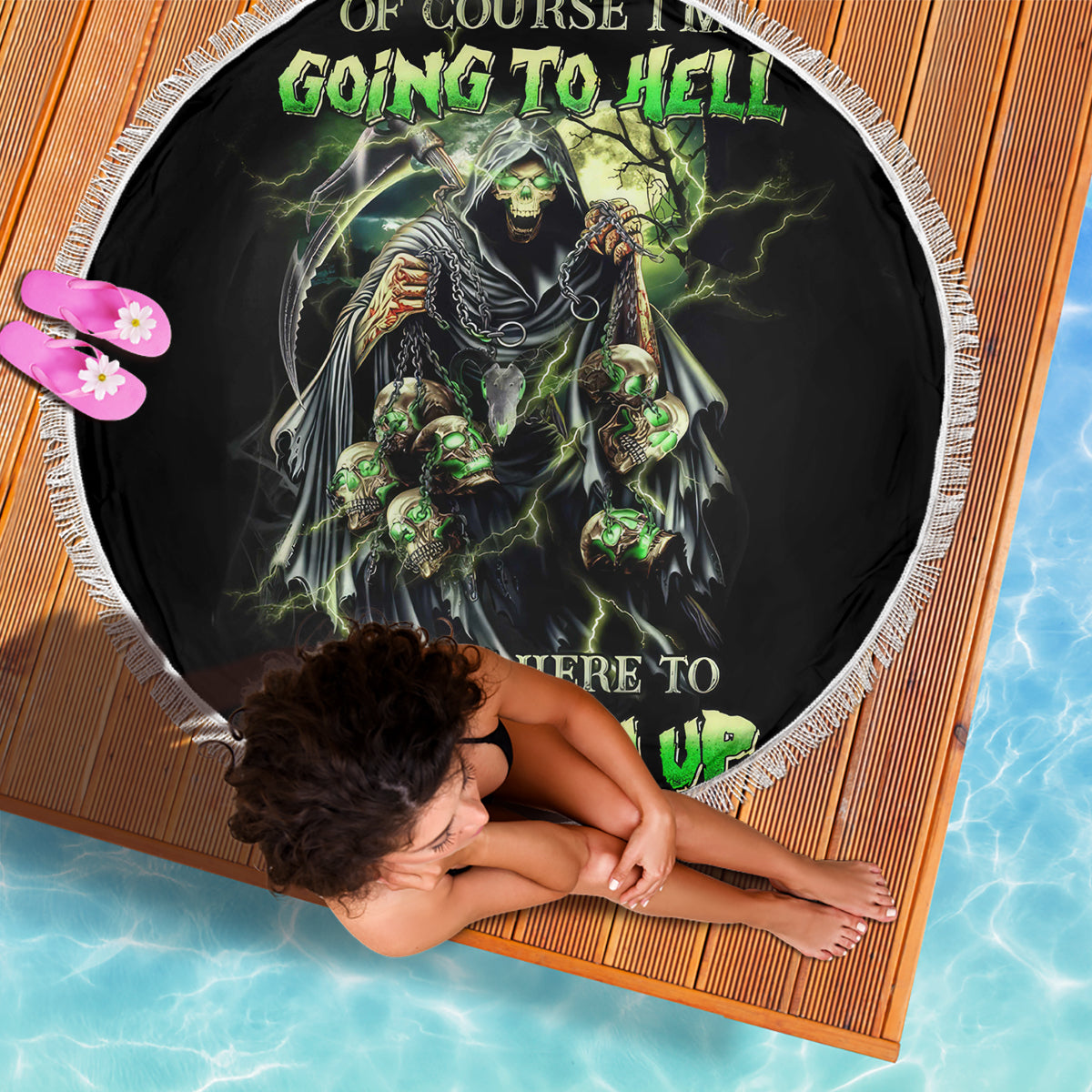 Skull Reaper Beach Blanket I Going To Hell Just Pick You Up - Wonder Print Shop