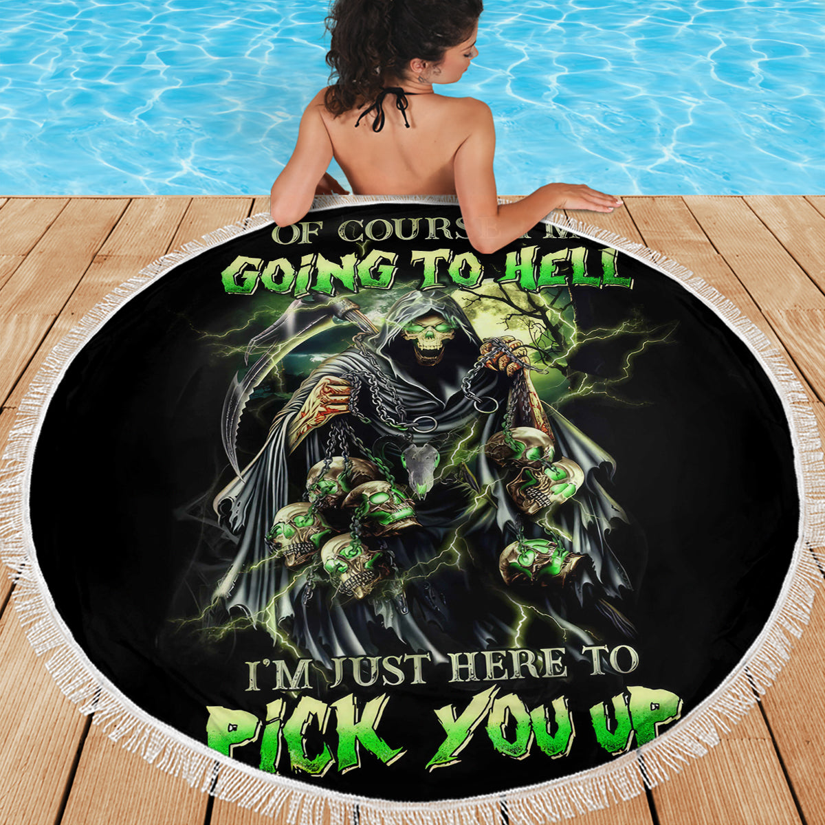 Skull Reaper Beach Blanket I Going To Hell Just Pick You Up - Wonder Print Shop