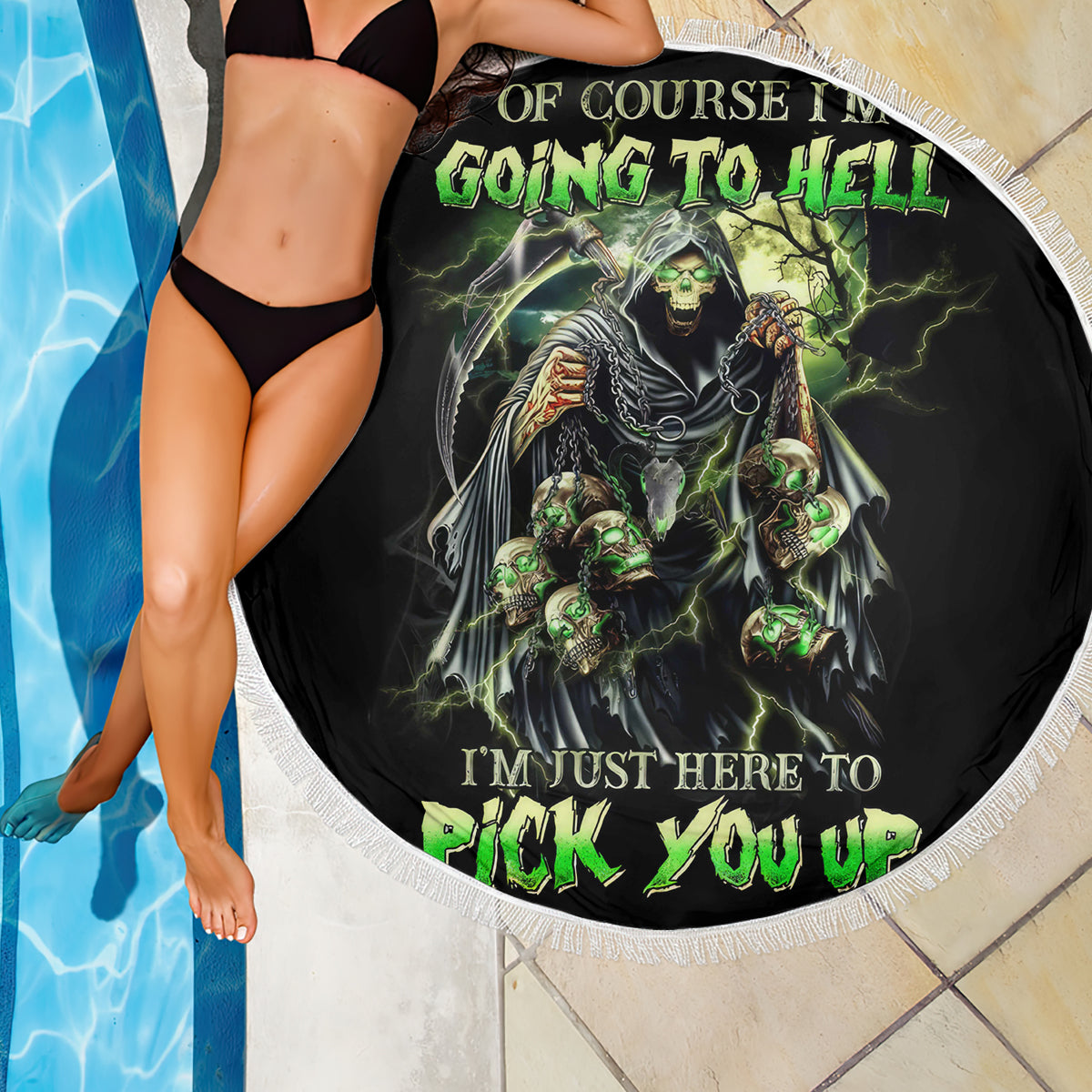 Skull Reaper Beach Blanket I Going To Hell Just Pick You Up - Wonder Print Shop