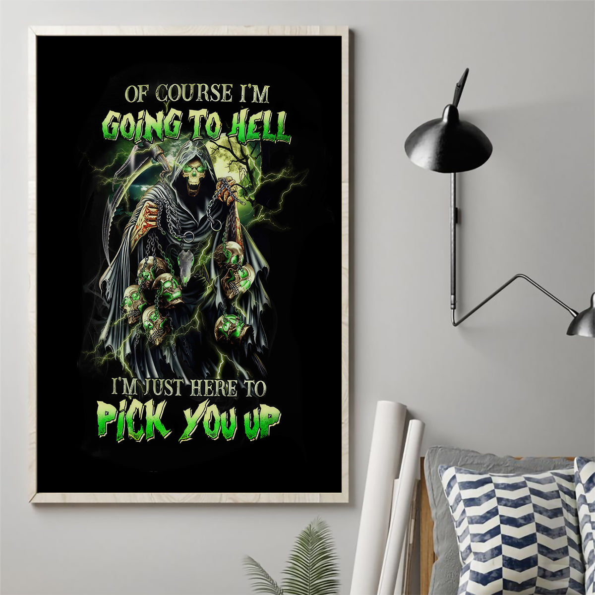 Skull Reaper Canvas Wall Art I Going To Hell Just Pick You Up - Wonder Print Shop