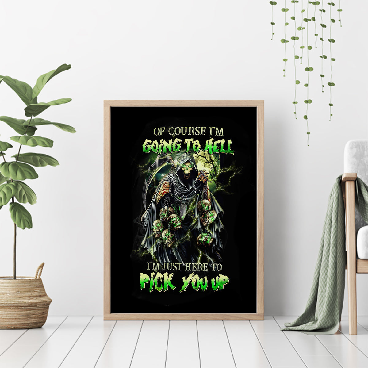 Skull Reaper Canvas Wall Art I Going To Hell Just Pick You Up - Wonder Print Shop