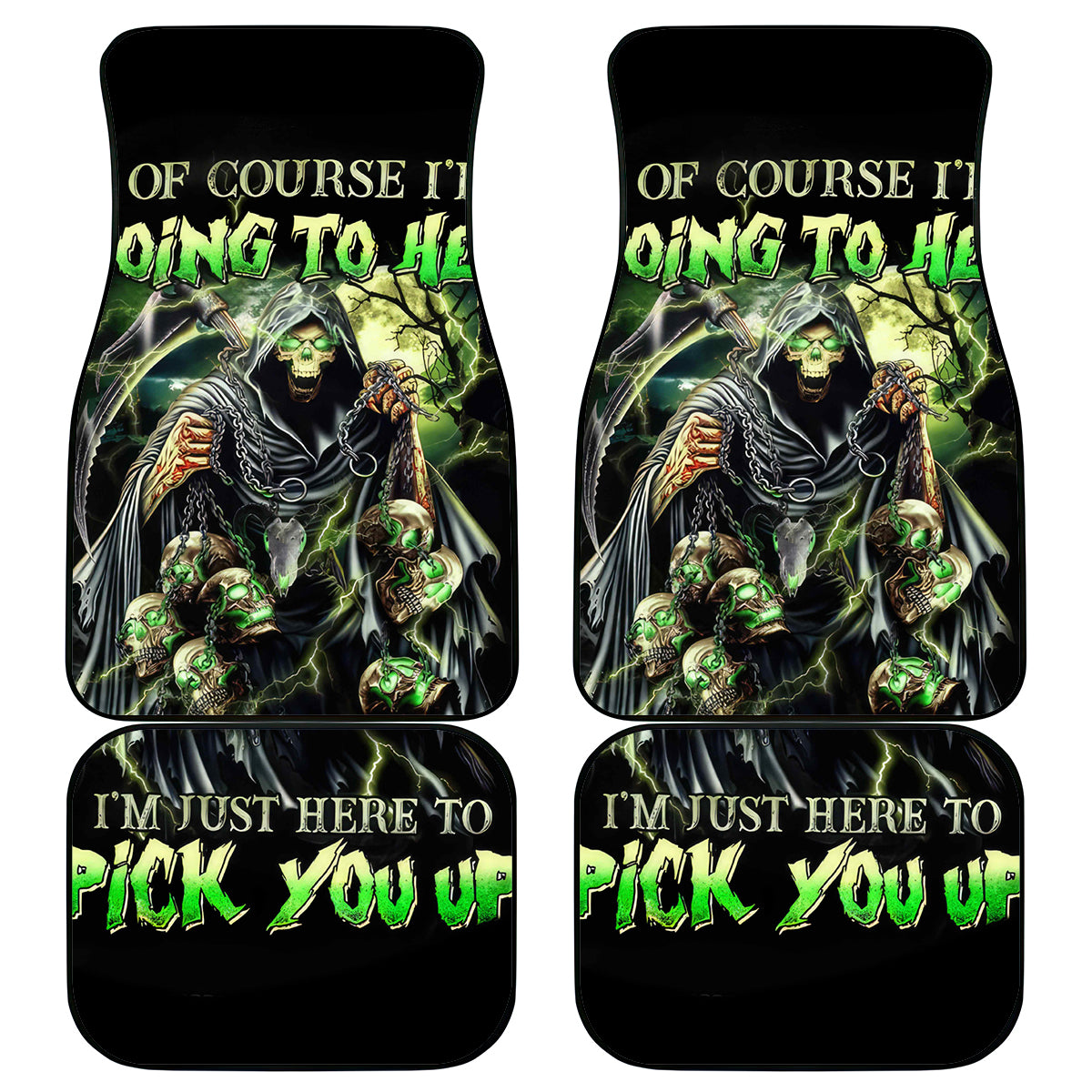 Skull Reaper Car Mats I Going To Hell Just Pick You Up - Wonder Print Shop
