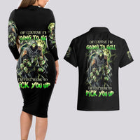 Skull Reaper Couples Matching Long Sleeve Bodycon Dress and Hawaiian Shirt I Going To Hell Just Pick You Up - Wonder Print Shop