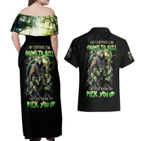 Skull Reaper Couples Matching Off Shoulder Maxi Dress and Hawaiian Shirt I Going To Hell Just Pick You Up - Wonder Print Shop