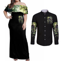 Skull Reaper Couples Matching Off Shoulder Maxi Dress and Long Sleeve Button Shirts I Going To Hell Just Pick You Up - Wonder Print Shop