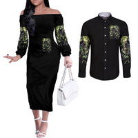Skull Reaper Couples Matching Off The Shoulder Long Sleeve Dress and Long Sleeve Button Shirts I Going To Hell Just Pick You Up DT01