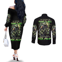 Skull Reaper Couples Matching Off The Shoulder Long Sleeve Dress and Long Sleeve Button Shirts I Going To Hell Just Pick You Up DT01