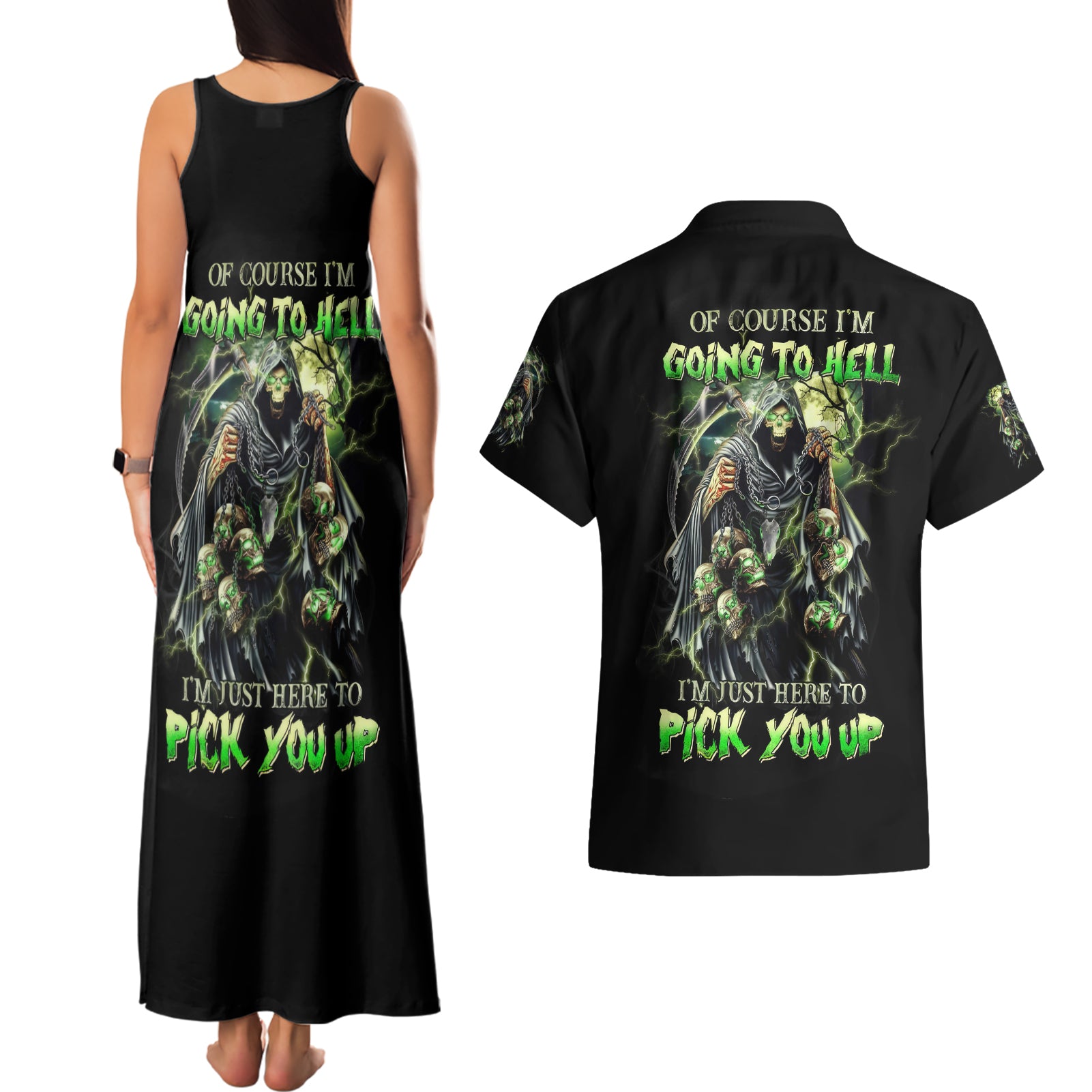 Skull Reaper Couples Matching Tank Maxi Dress and Hawaiian Shirt I Going To Hell Just Pick You Up - Wonder Print Shop