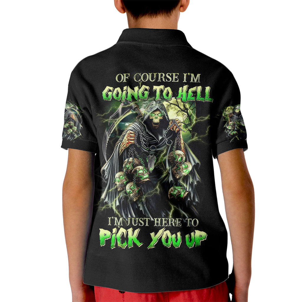 Skull Reaper Kid Polo Shirt I Going To Hell Just Pick You Up - Wonder Print Shop