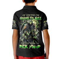 Skull Reaper Kid Polo Shirt I Going To Hell Just Pick You Up - Wonder Print Shop