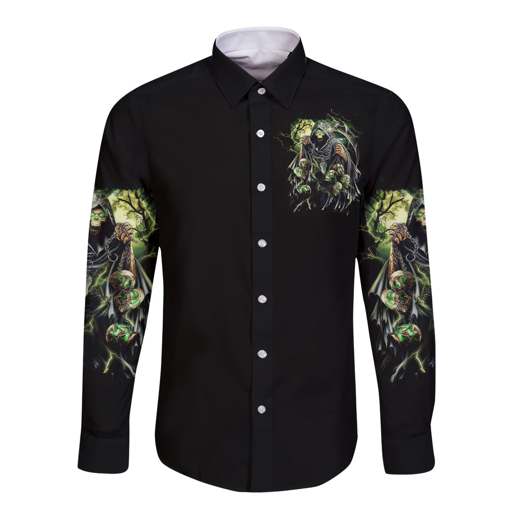 Skull Reaper Long Sleeve Button Shirt I Going To Hell Just Pick You Up - Wonder Print Shop