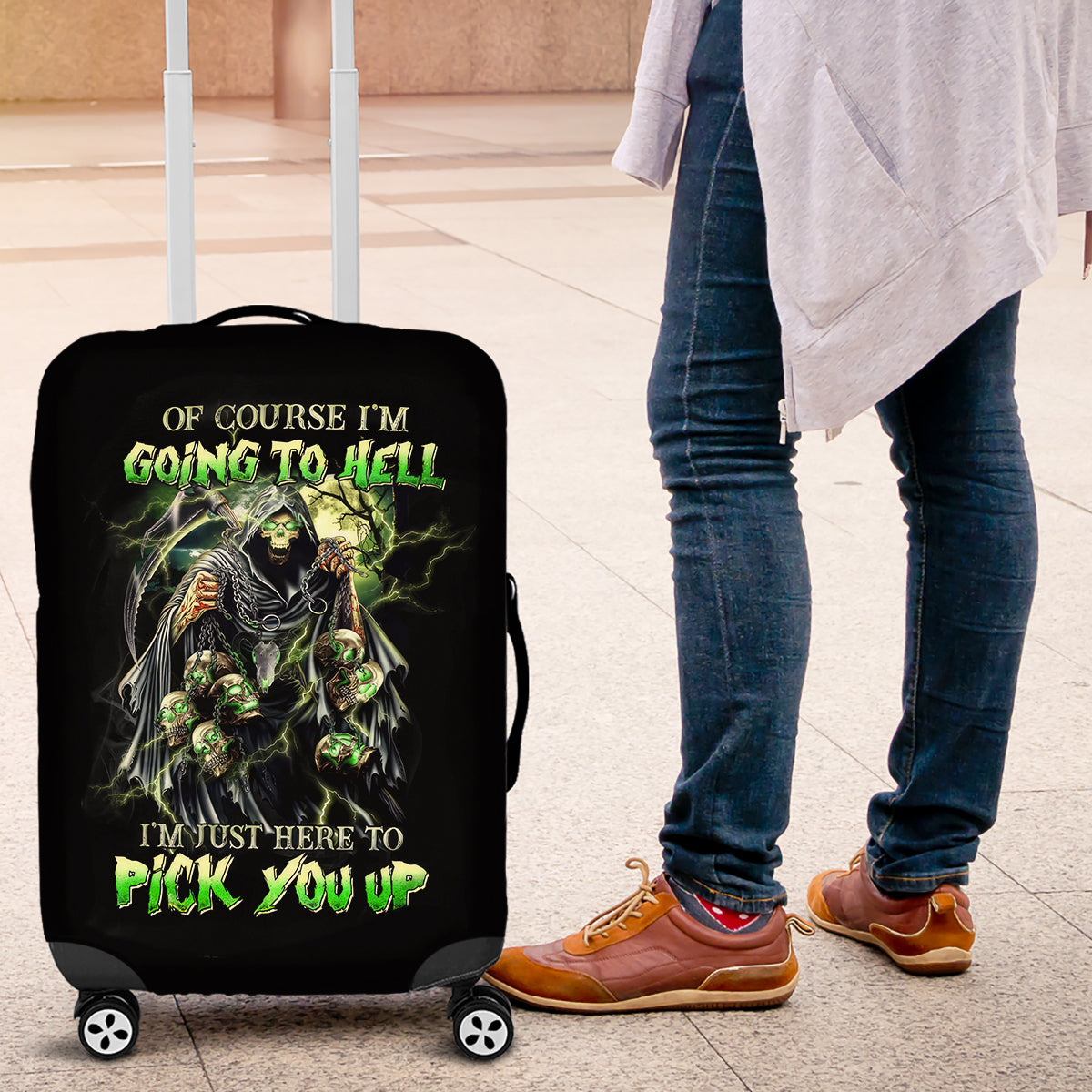Skull Reaper Luggage Cover I Going To Hell Just Pick You Up - Wonder Print Shop