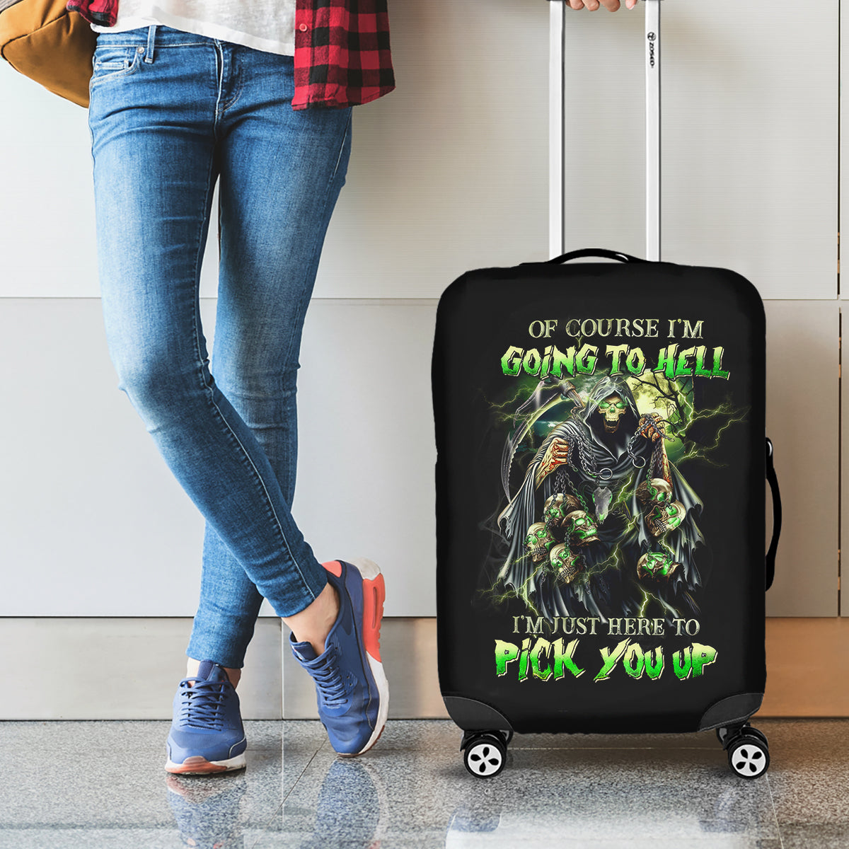 Skull Reaper Luggage Cover I Going To Hell Just Pick You Up - Wonder Print Shop