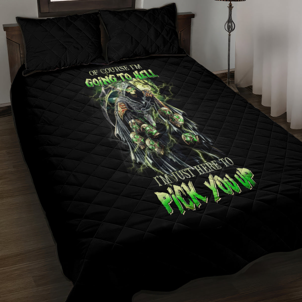 Skull Reaper Quilt Bed Set I Going To Hell Just Pick You Up - Wonder Print Shop