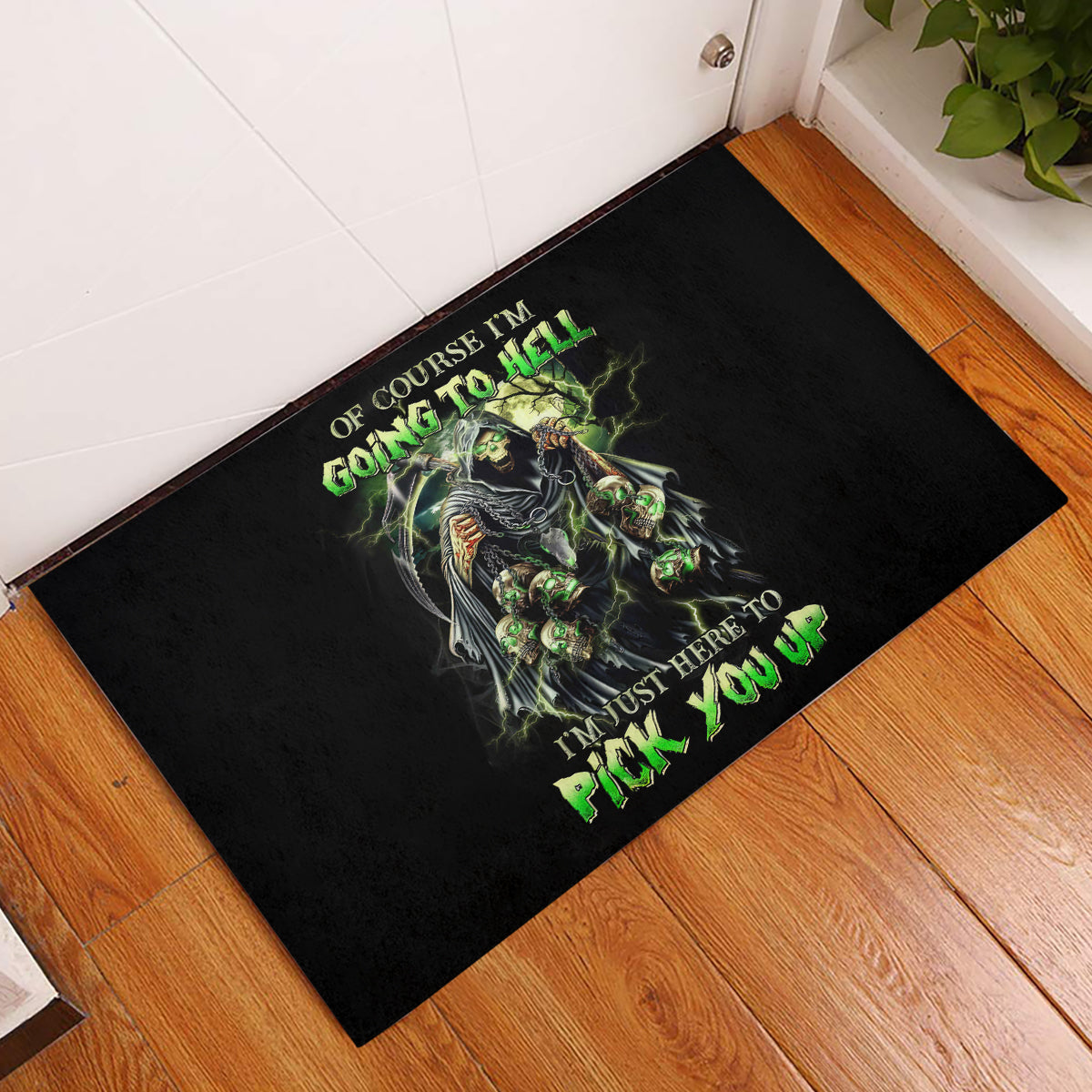 Skull Reaper Rubber Doormat I Going To Hell Just Pick You Up - Wonder Print Shop