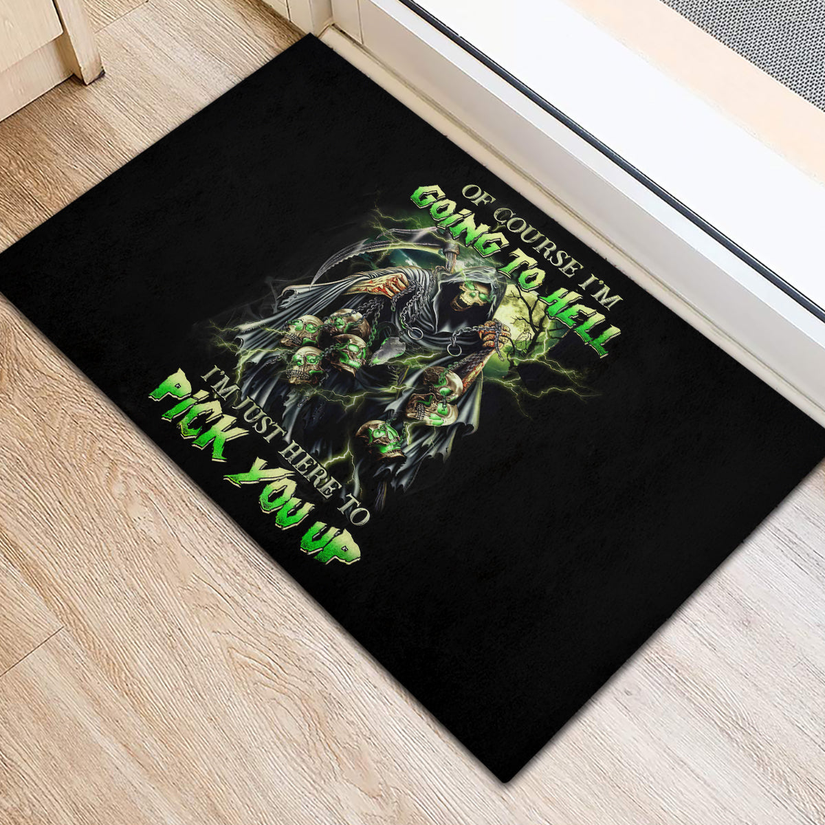 Skull Reaper Rubber Doormat I Going To Hell Just Pick You Up - Wonder Print Shop