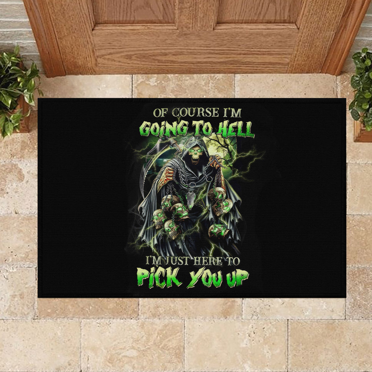 Skull Reaper Rubber Doormat I Going To Hell Just Pick You Up - Wonder Print Shop