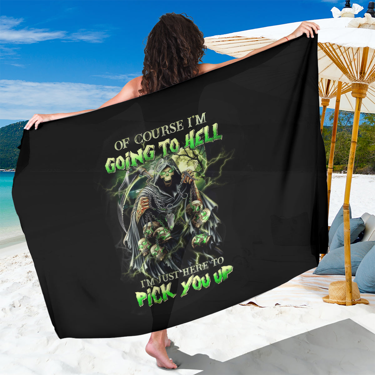 Skull Reaper Sarong I Going To Hell Just Pick You Up - Wonder Print Shop