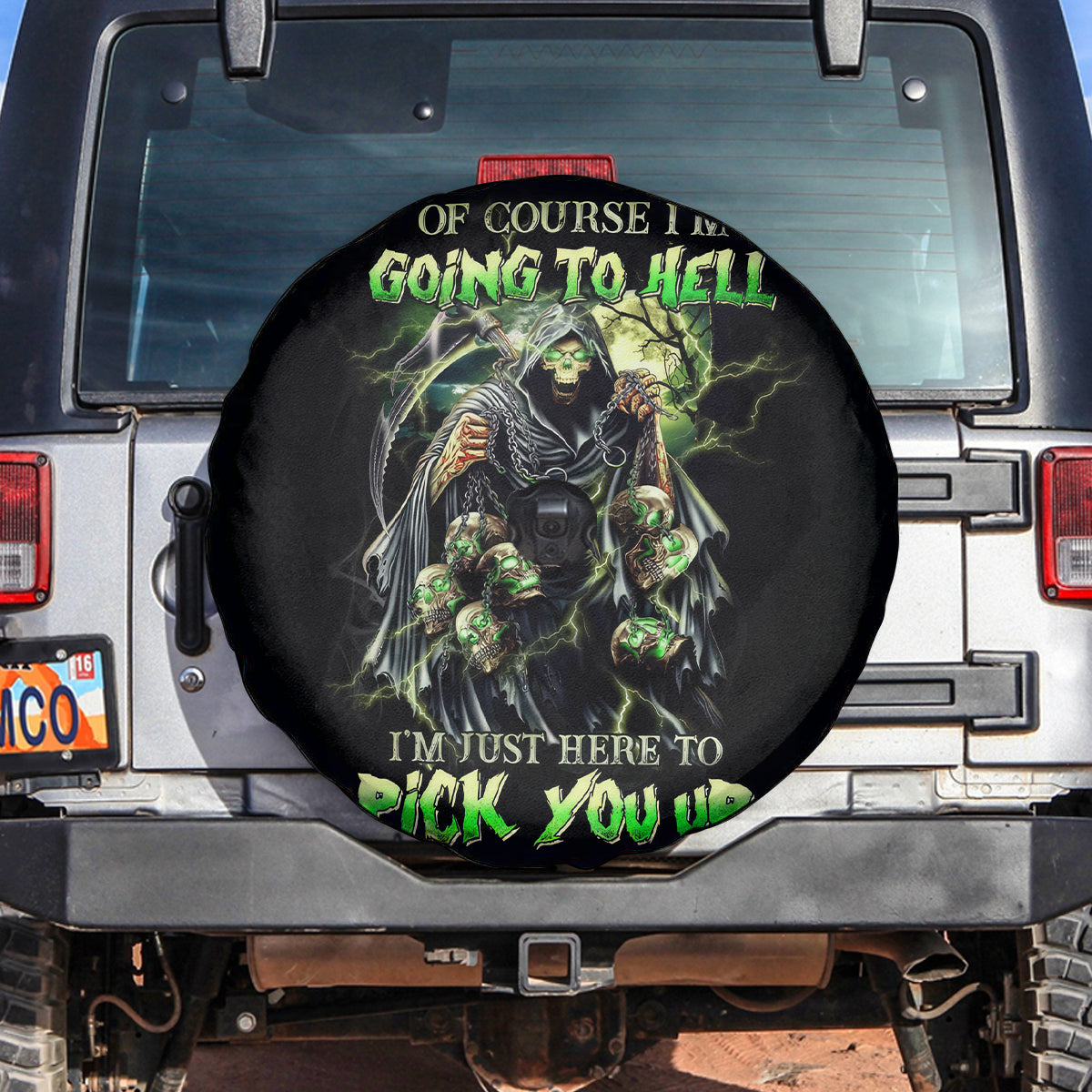 Skull Reaper Spare Tire Cover I Going To Hell Just Pick You Up - Wonder Print Shop