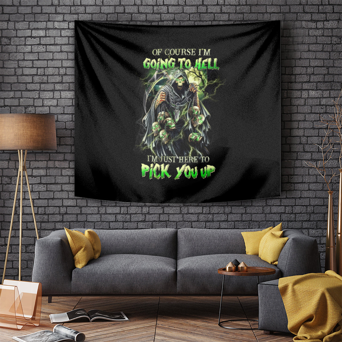 Skull Reaper Tapestry I Going To Hell Just Pick You Up - Wonder Print Shop