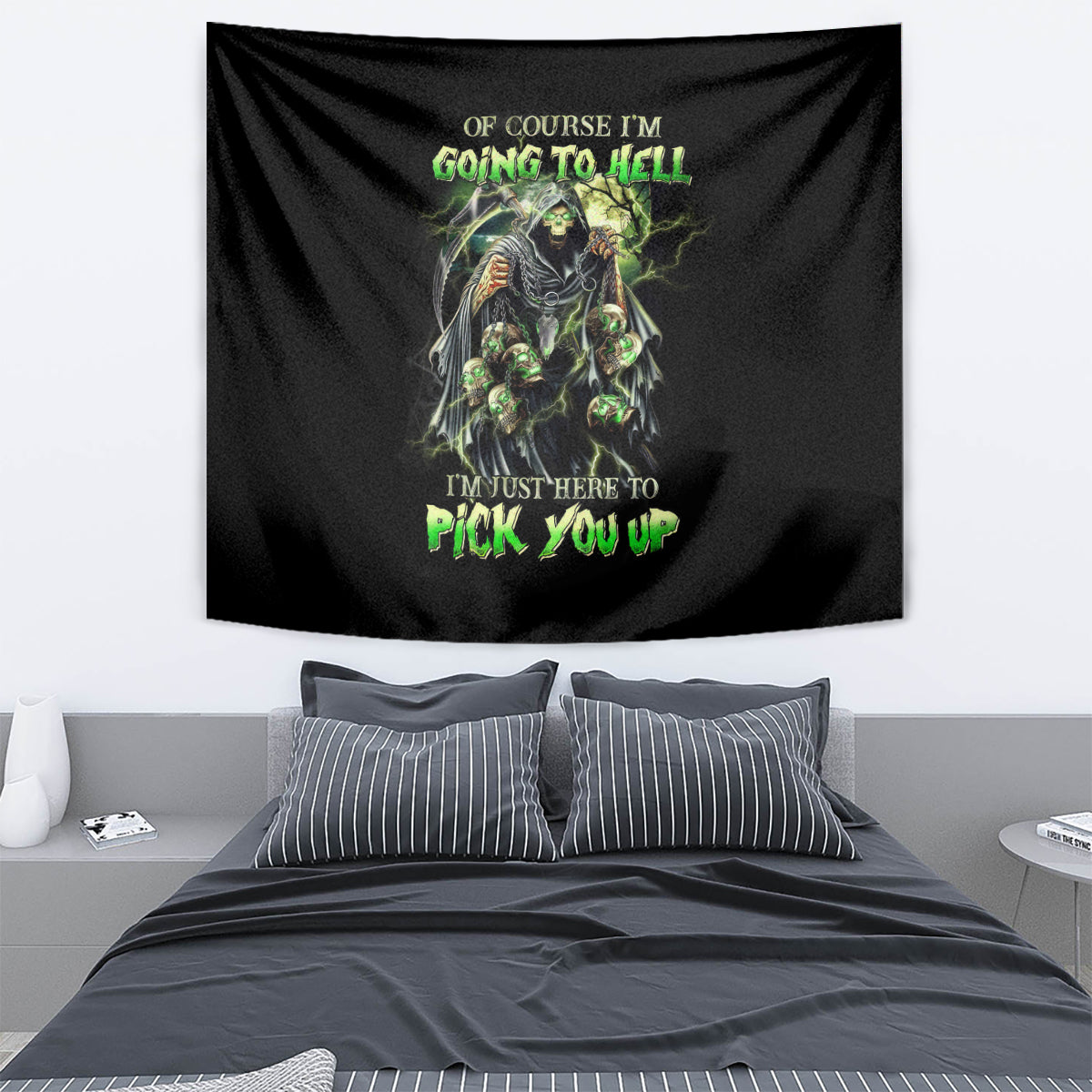 Skull Reaper Tapestry I Going To Hell Just Pick You Up - Wonder Print Shop