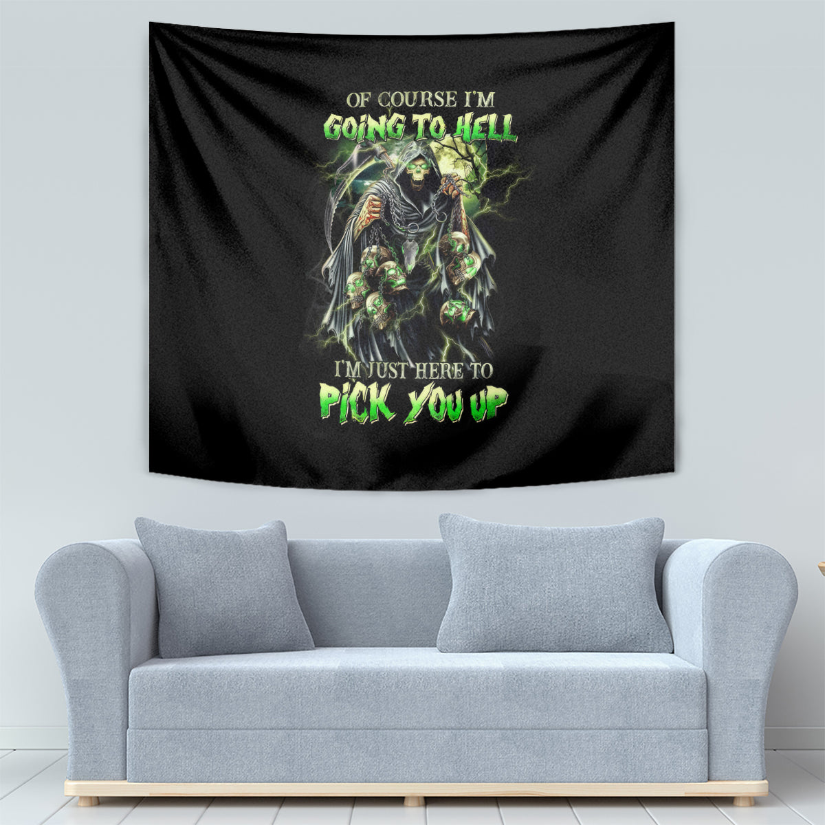Skull Reaper Tapestry I Going To Hell Just Pick You Up - Wonder Print Shop