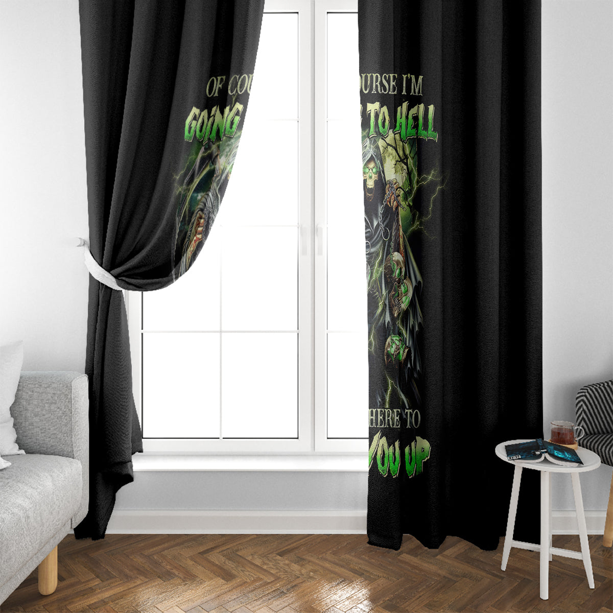 Skull Reaper Window Curtain I Going To Hell Just Pick You Up - Wonder Print Shop